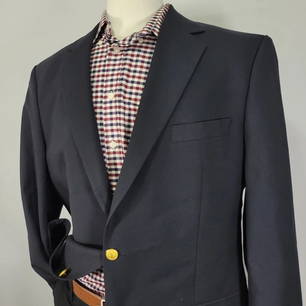 Brooks Brothers 346 Men's Sport Coat Blazer Two‎ Button Navy Blue Stretch 43L